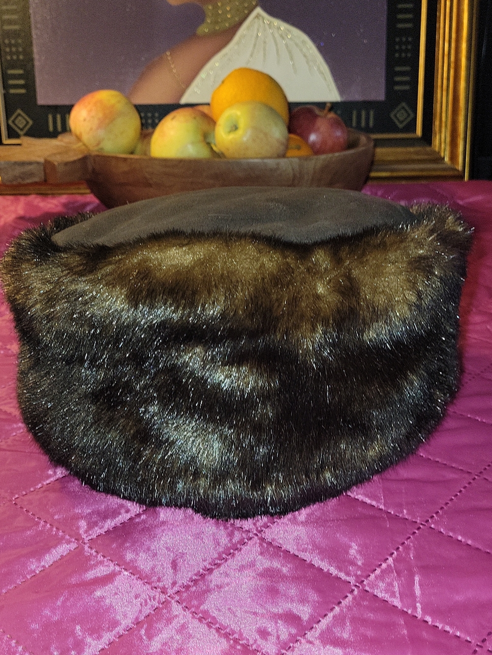 Vintage Preston & York Brown Faux Fur Hat with Felt Trim